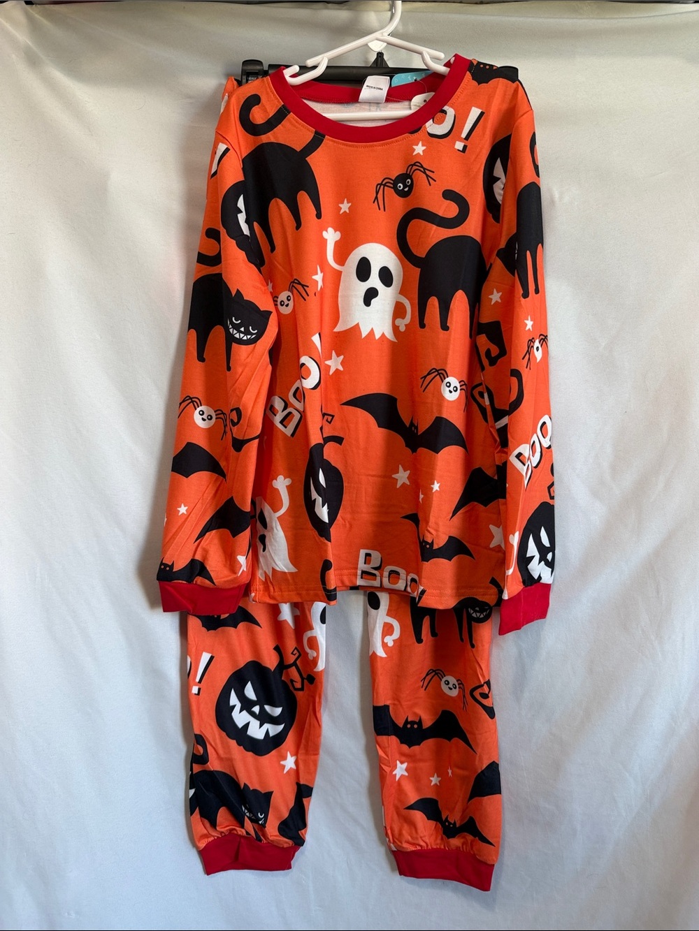 Orange Halloween Pajama Set with Black & White Print